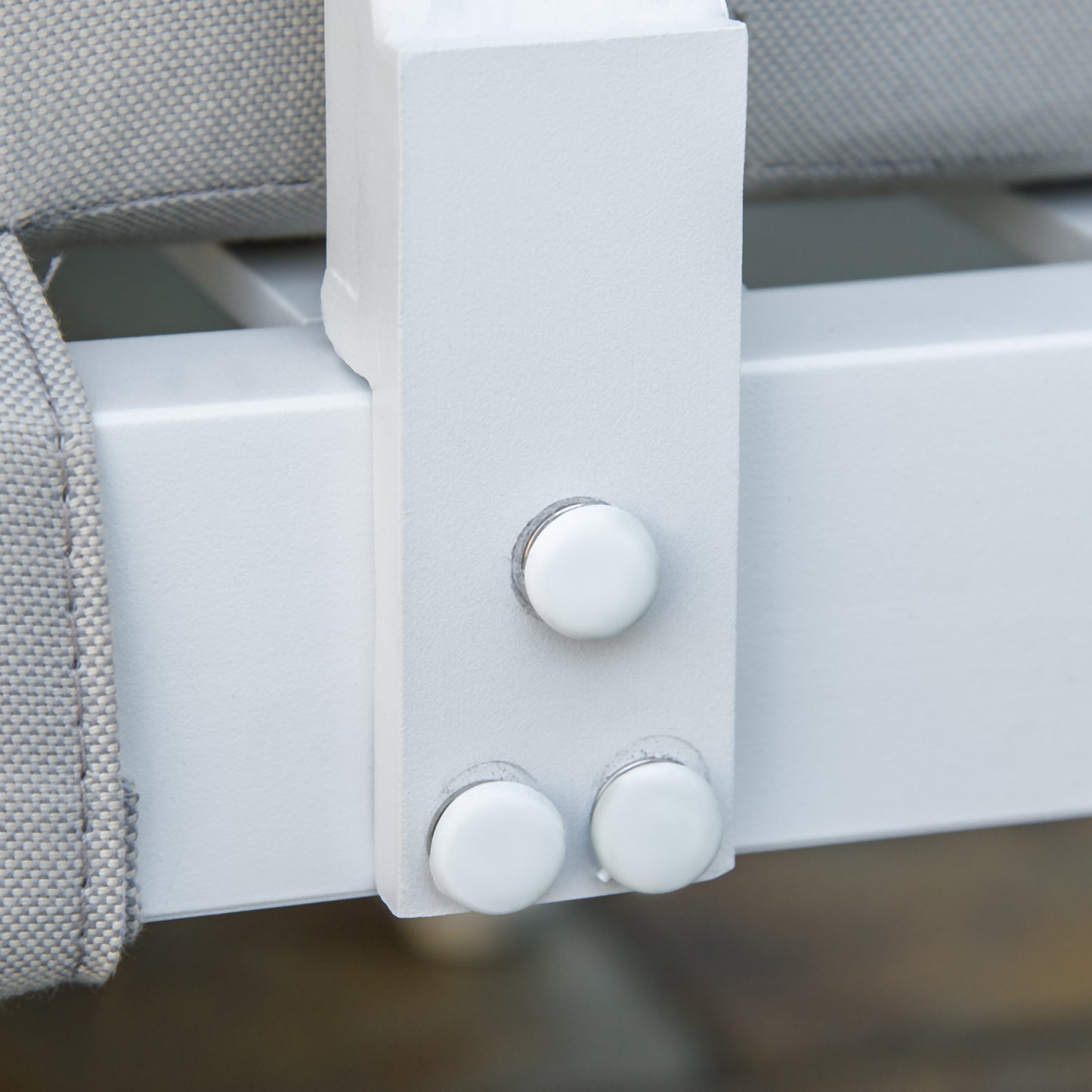 Three-piece L-shaped garden furniture set with side table and cushions, cream white aluminium, for balconies and terraces
