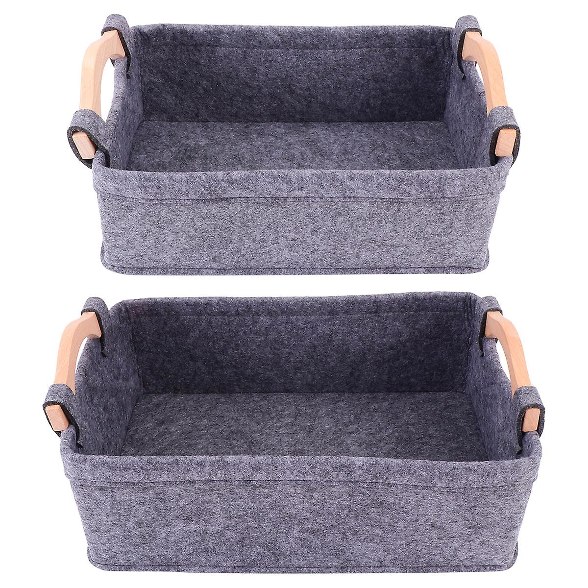 (Y)2pcs Home Felt Storage Basket Storage Pouch Sundries Books Storage Bag for Home Office Organize Grey, 1pc Size S, 1pc Size M