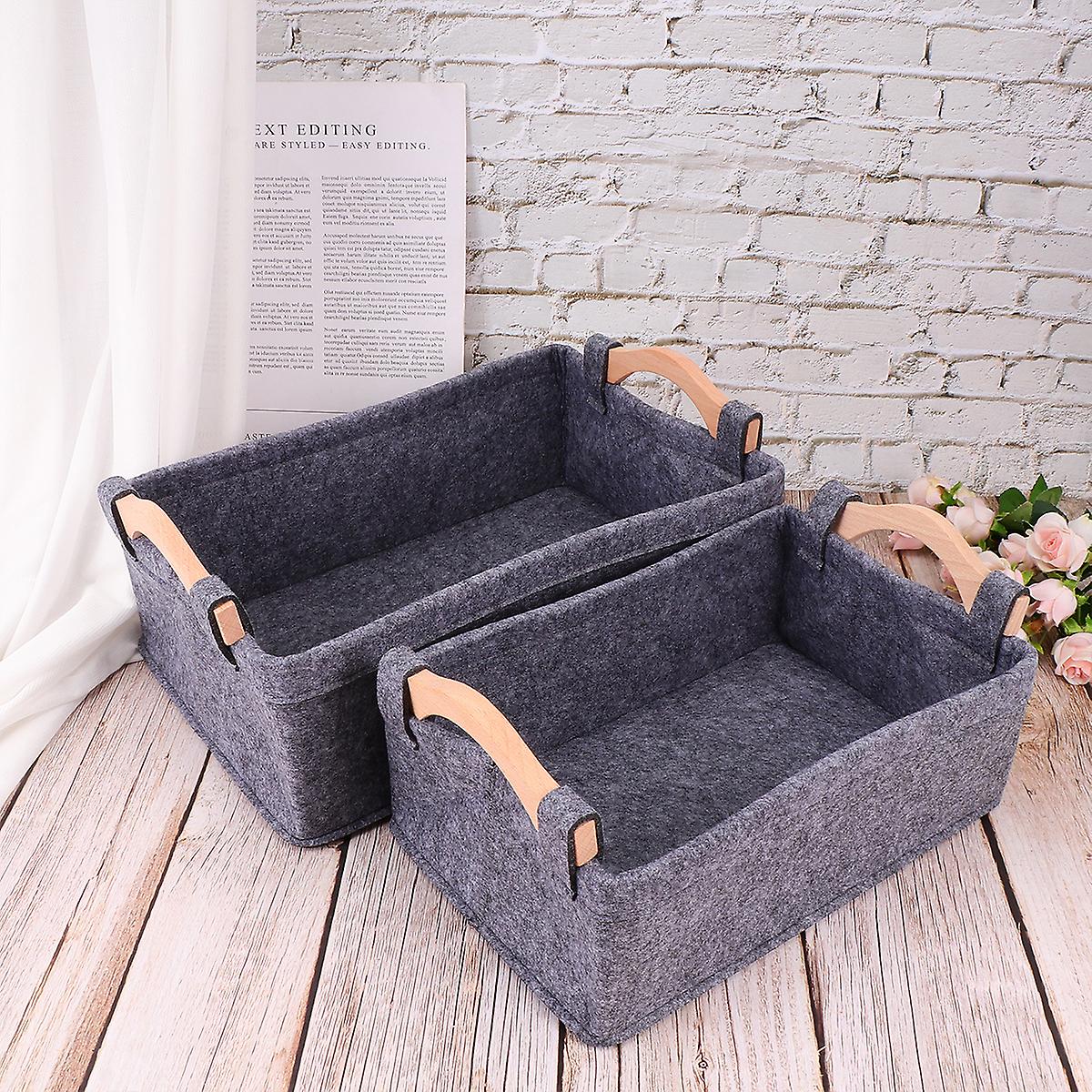 (Y)2pcs Home Felt Storage Basket Storage Pouch Sundries Books Storage Bag for Home Office Organize Grey, 1pc Size S, 1pc Size M