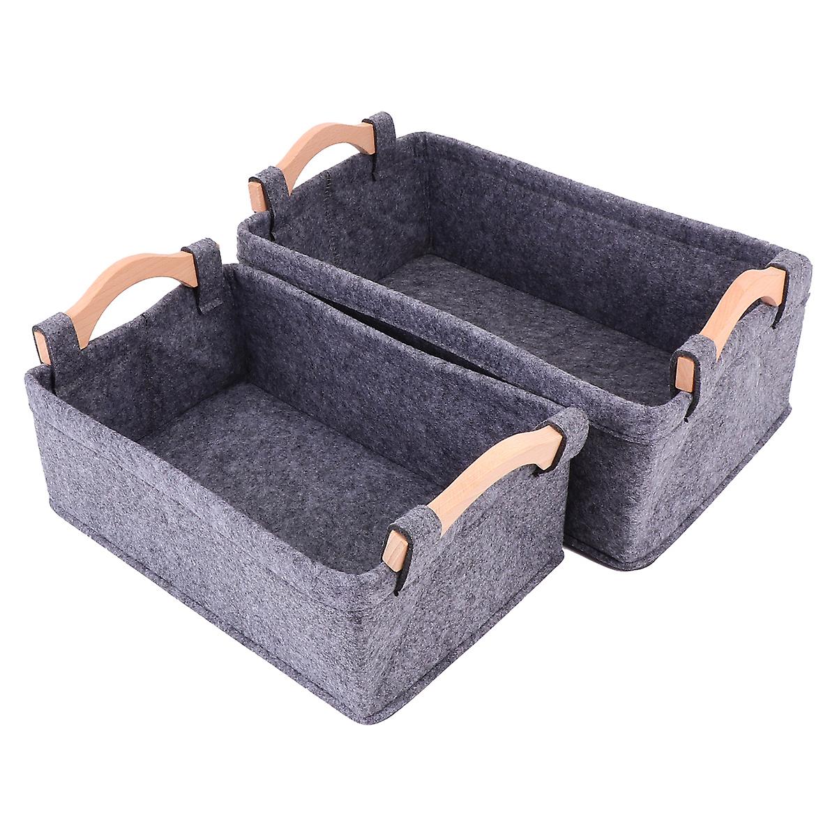 (Y)2pcs Home Felt Storage Basket Storage Pouch Sundries Books Storage Bag for Home Office Organize Grey, 1pc Size S, 1pc Size M