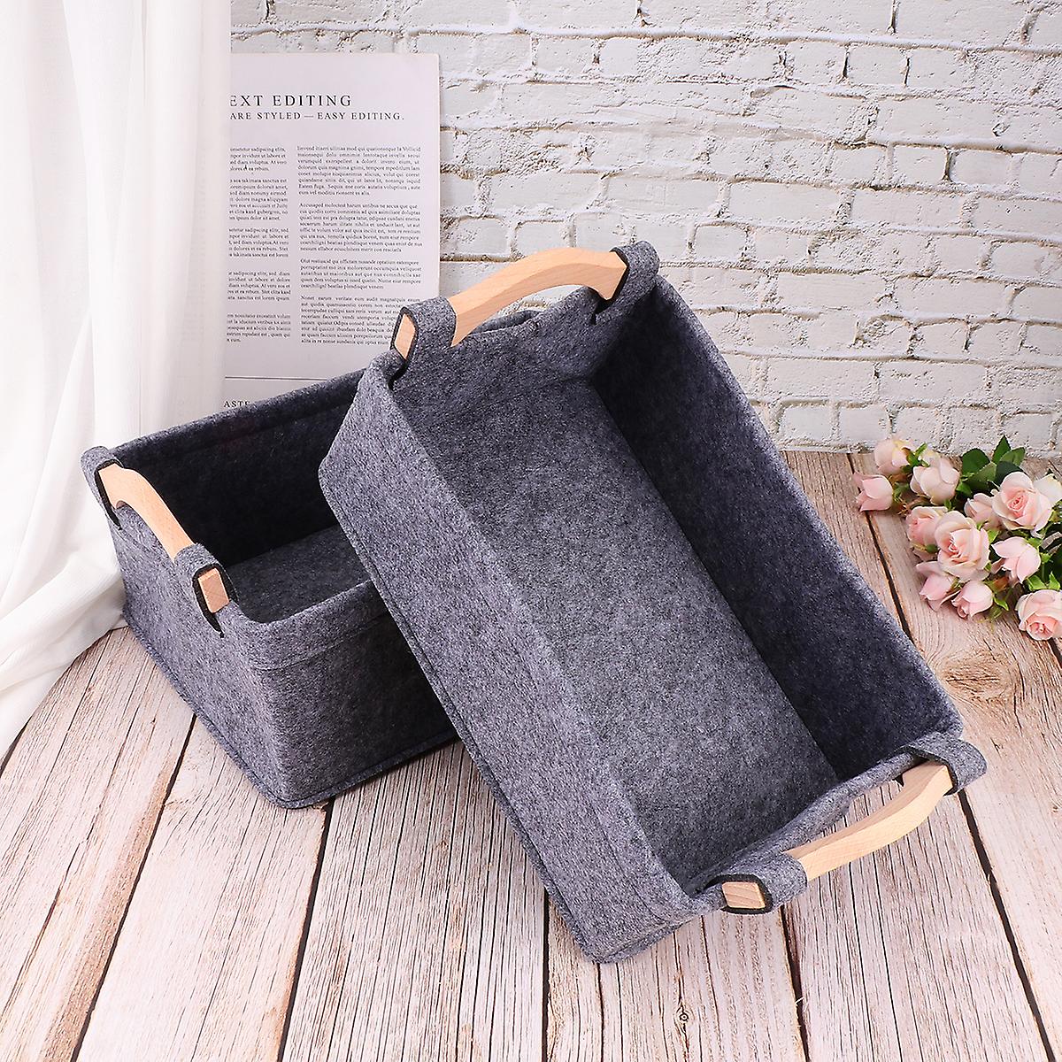 (Y)2pcs Home Felt Storage Basket Storage Pouch Sundries Books Storage Bag for Home Office Organize Grey, 1pc Size S, 1pc Size M