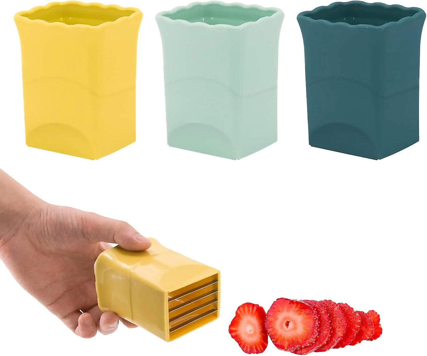 (Y)3-Piece Cup Slicer, Egg and Fruit Cup Slicer, Strawberry Slicer, Banana Cup Chopper, Quick Make Fruit and Vegetable Salad Creative Kitchen Gadgets