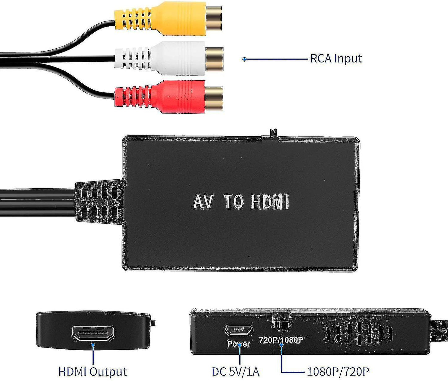 (Y)Rca To Hdmi Converter, Composite To Hdmi Adapter Support 1080p Pal/ntsc