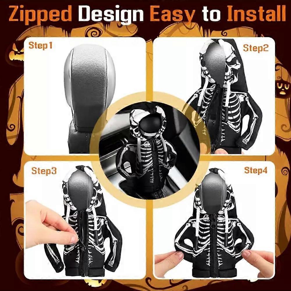 (Y)Halloween Skeleton Car Gear Shift Hoodie, Universal Hoodie Car Gear Shift Cover