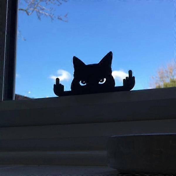 (Y)4PCS middle finger Cat Black cat room window 10x5x1cm