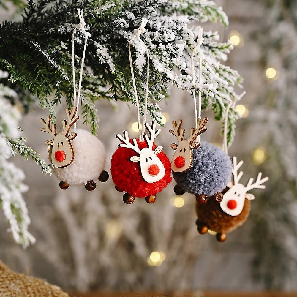 (Y)12Pack Christmas Cute Wool Felt Wooden Elk Antler Pendants Christmas Tree Decorations, Decor