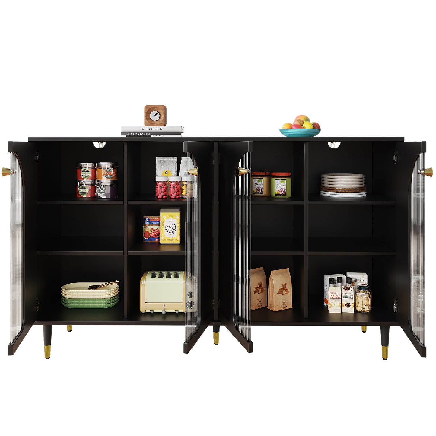Modern and Simple Black Sideboard with Changhong Glass Door (140 x 40 x 85 cm)