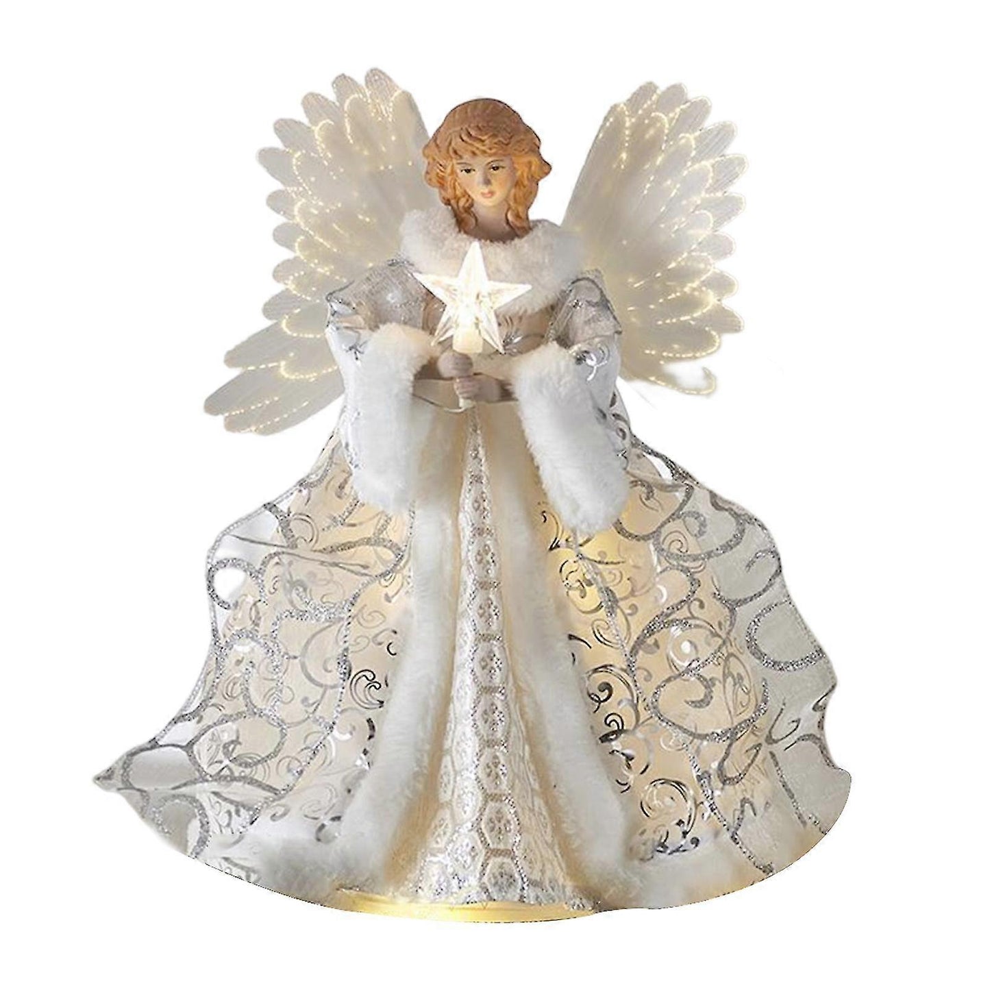 (Y)Christmas Tree Topper With Light 2d Acrylic Angel Reusable Xmas Tree Top Decor Festival Party Ornament