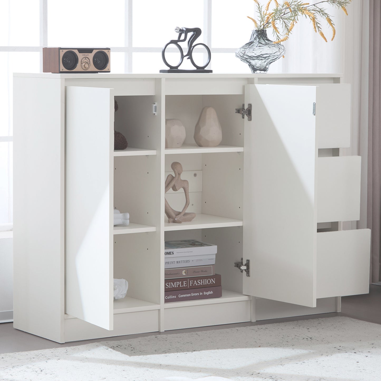 Modern Sideboard with Large Storage Space, Two Doors, Three Drawers, and Adjustable Shelf (120x90x35 cm)