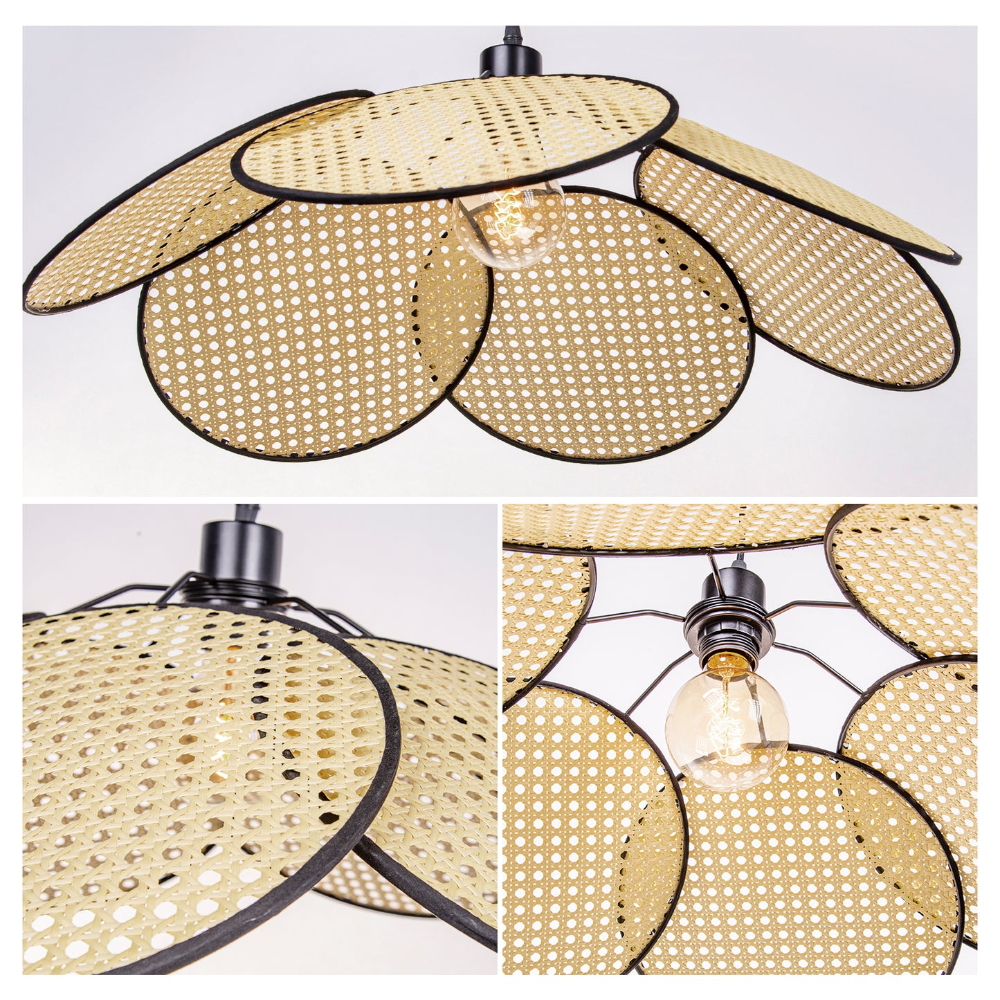 (M)ARTURESTHOME Rattan Pendant Light Fixture Black Hanging Chandelier For Living Room
