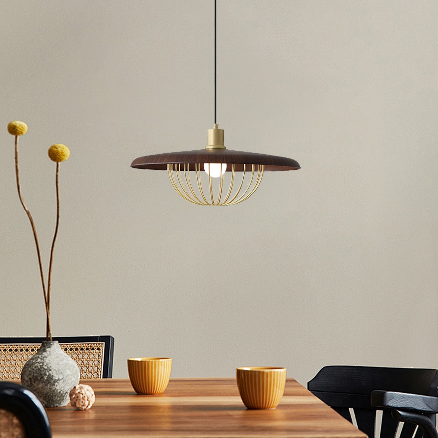 (Z)Iron Double-sided Woodgrain Chandelier Dark Walnut Pendant Chandelier Zen 1 Lights Suitable Restaurants Bedroom