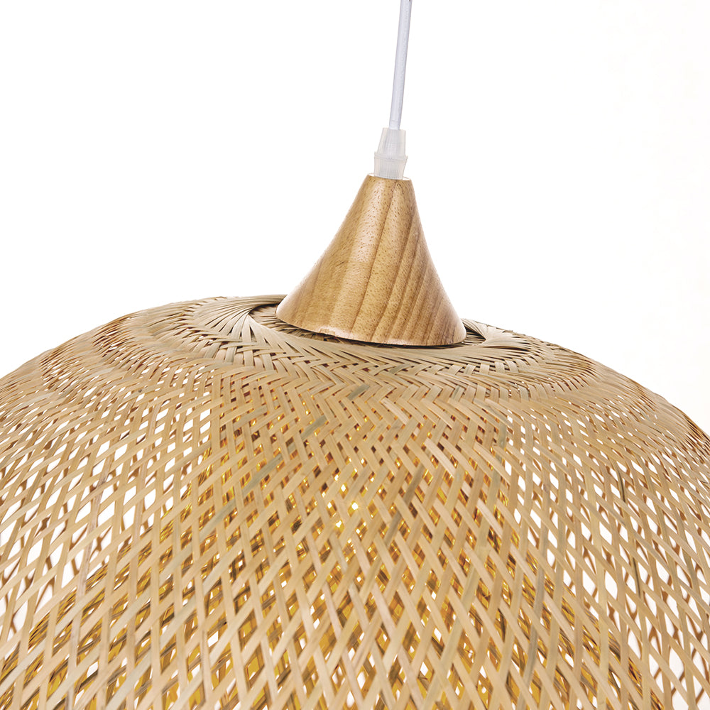 (M)Bamboo Pendant Ligting Dome Hand-Woven E26 Sigle Transitional Minimalist Boho Hanging Light for Dining Room Restaurant Hallway