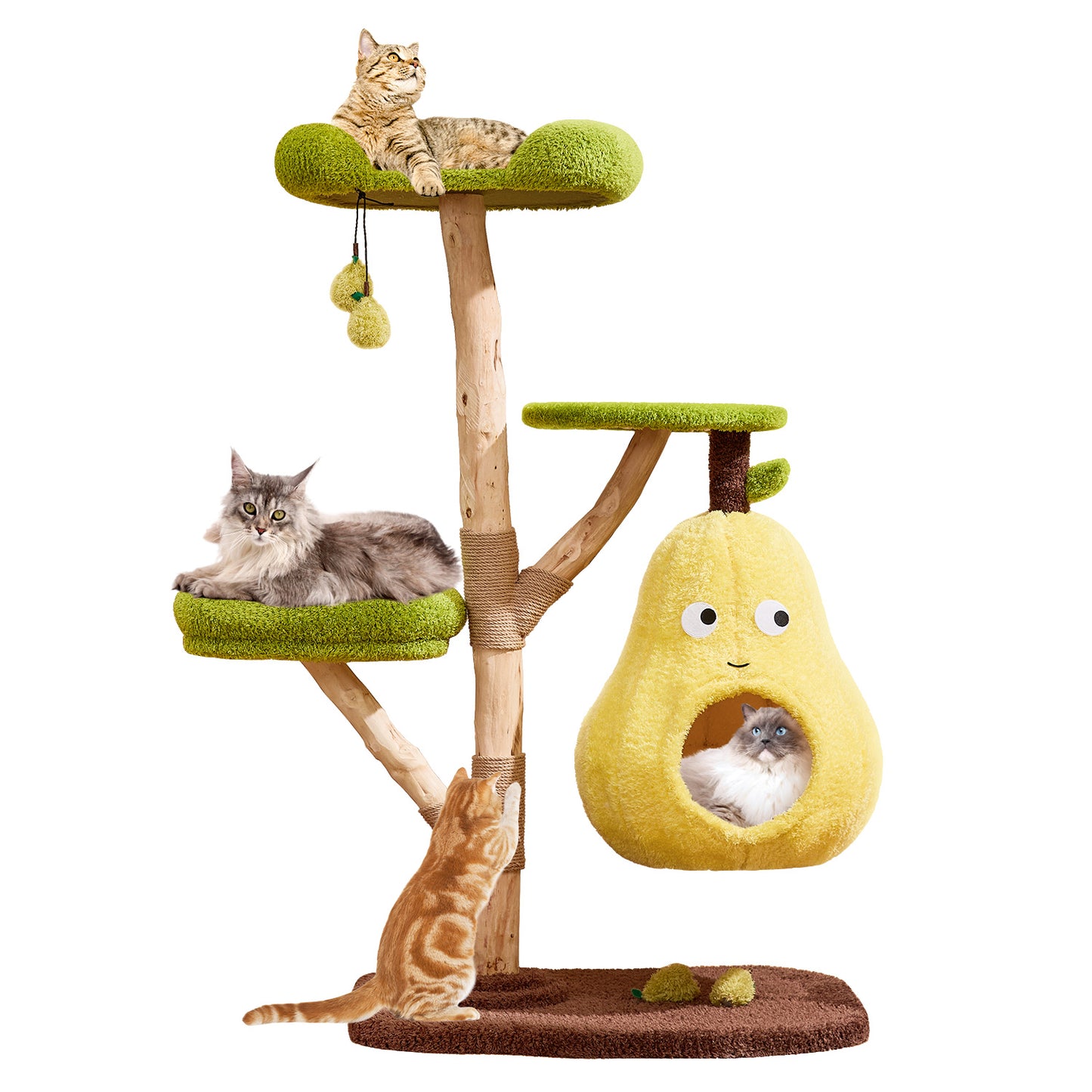 Luxury cat tree for indoors, all-in-one tall solid wood cat tree with scratching posts and multi-layered pear-shaped beds, perfect for multi-cat households