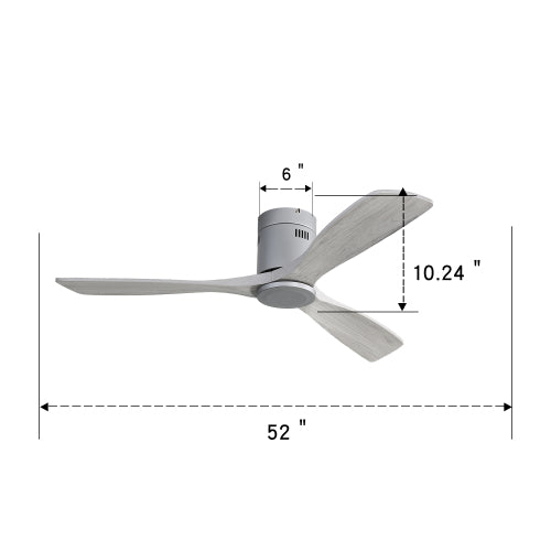 52" Natural Wood Ceiling Fan with 3 Wood Solid Blades, Reversible DC Motor, Remote Control for Living Room