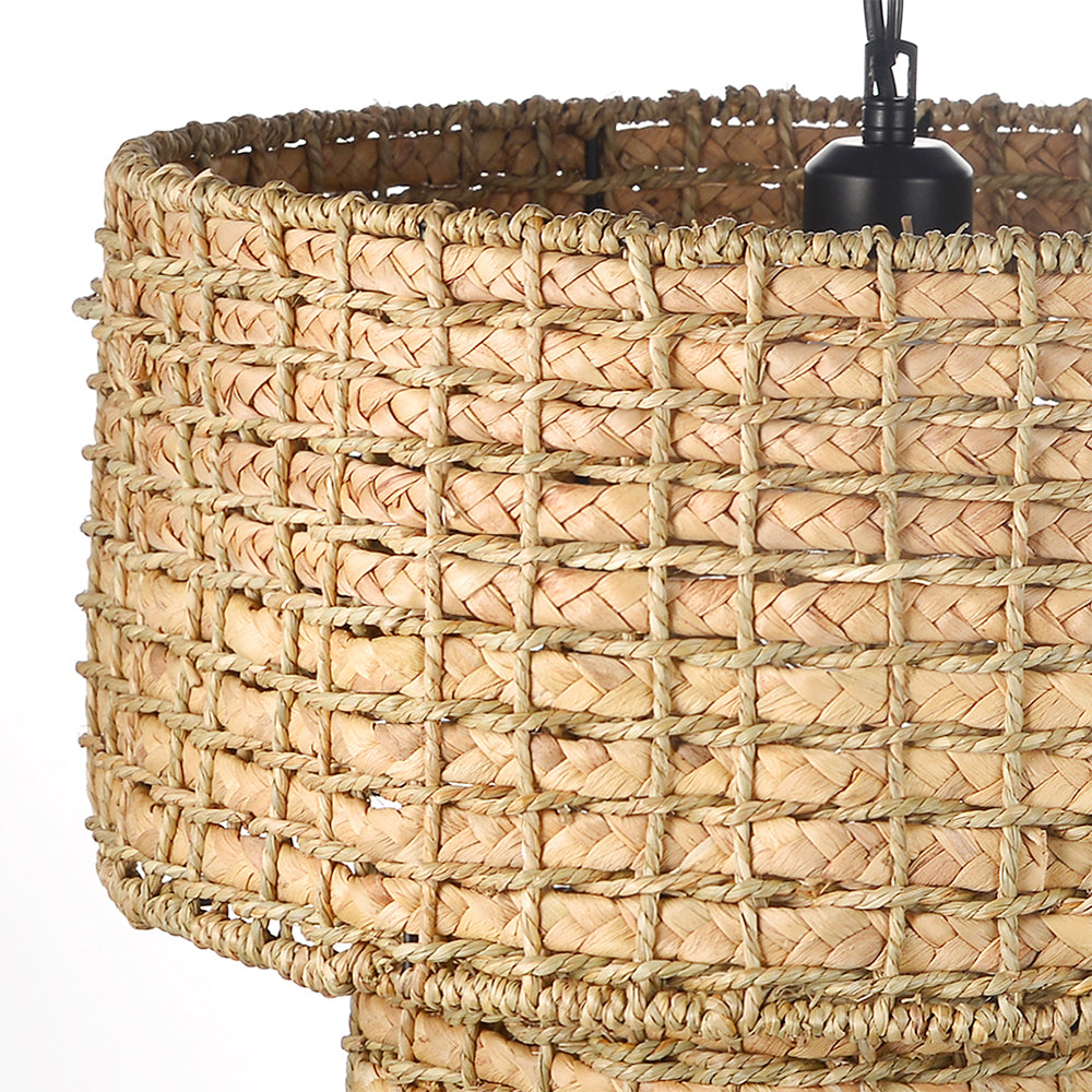 (M)ARTURESTHOME Pendant Light Fixture Rattan Drum Shade Chandelier For Living Room