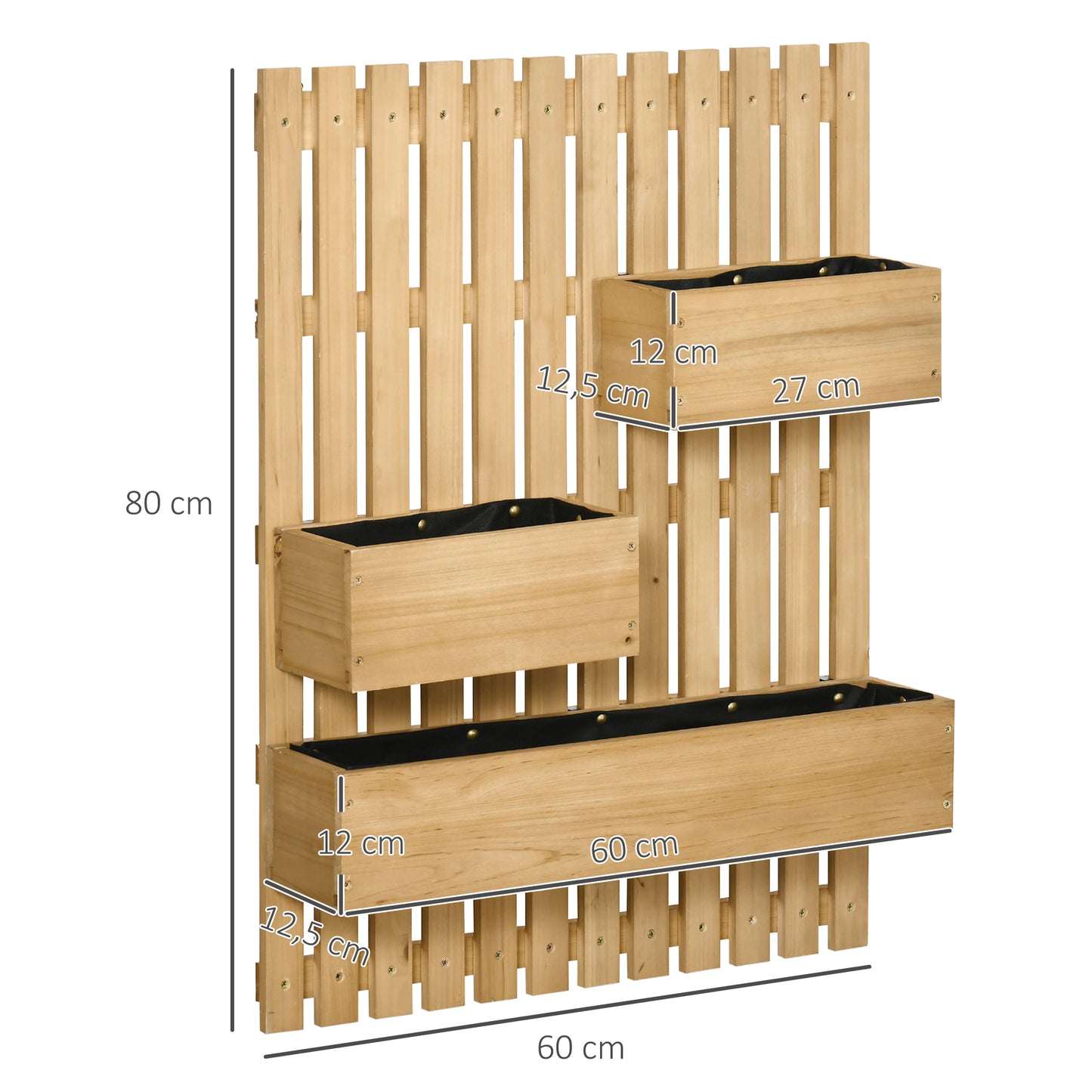 Flower box with trellis, movable raised bed made of solid wood, 60 x 16 x 80 cm, perfect for terraces and balconies, natural color