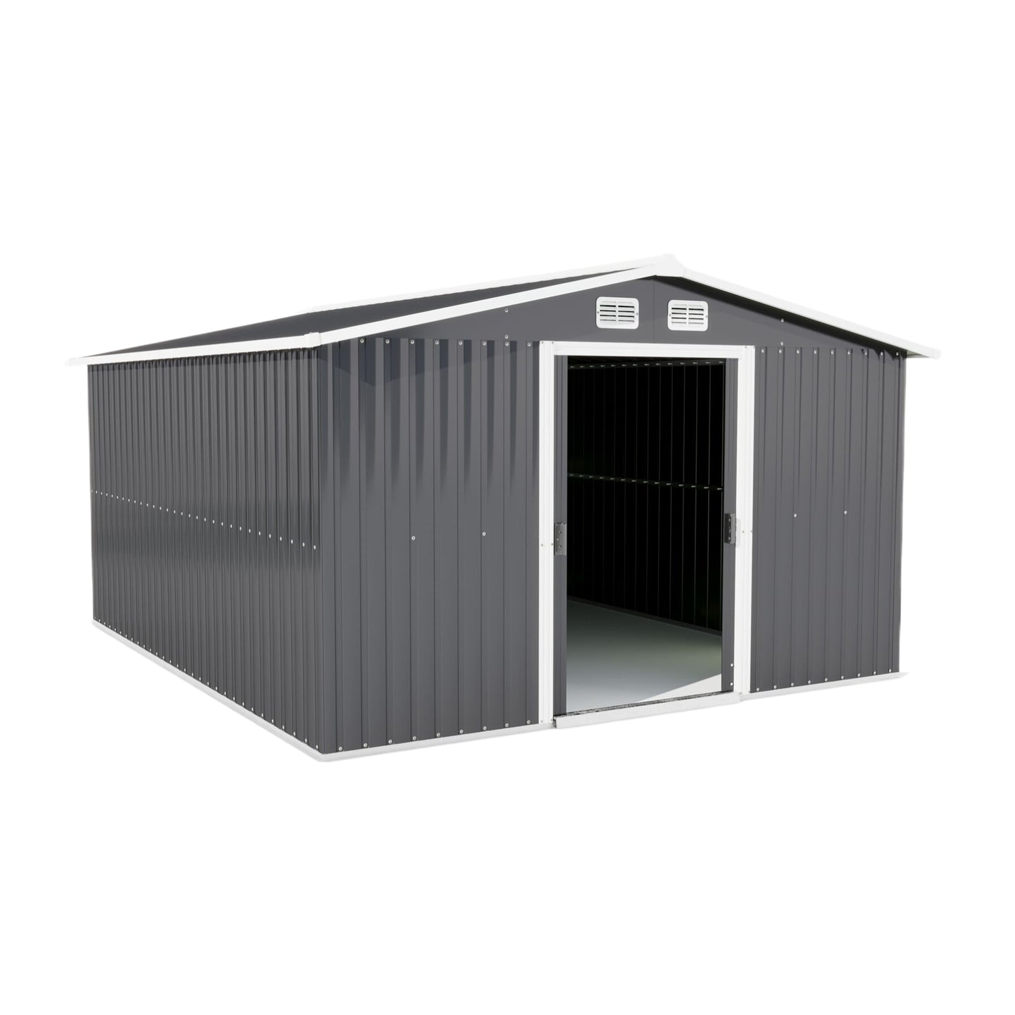 Gray Large Metal Tool Shed with Sloping Roof and Lockable Door, 334x313x202cm for Garden, Terrace, Lawn, and Carport