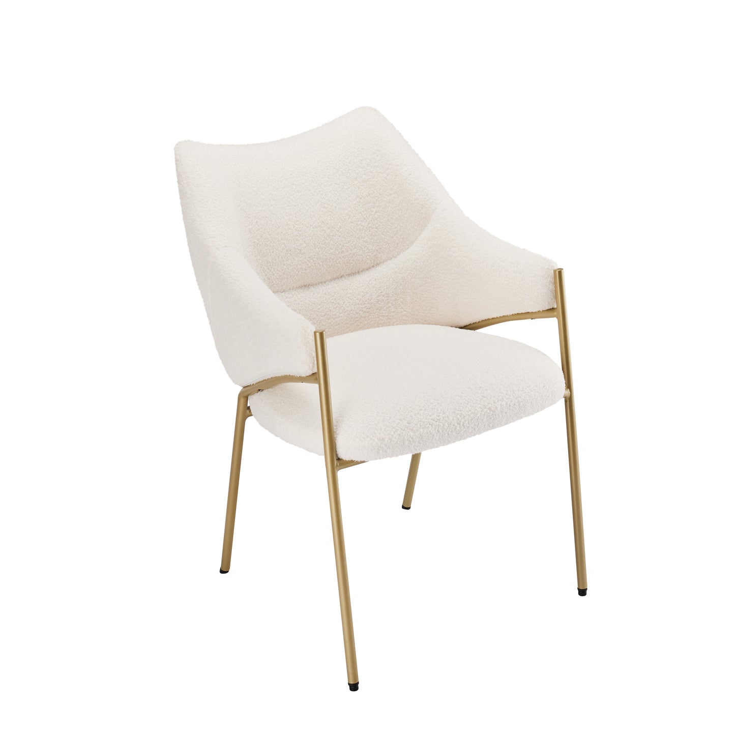 Beige Lamb Plush Dining Chair-Thickened Cushion, Armrest, for Lounge or Sofa Area