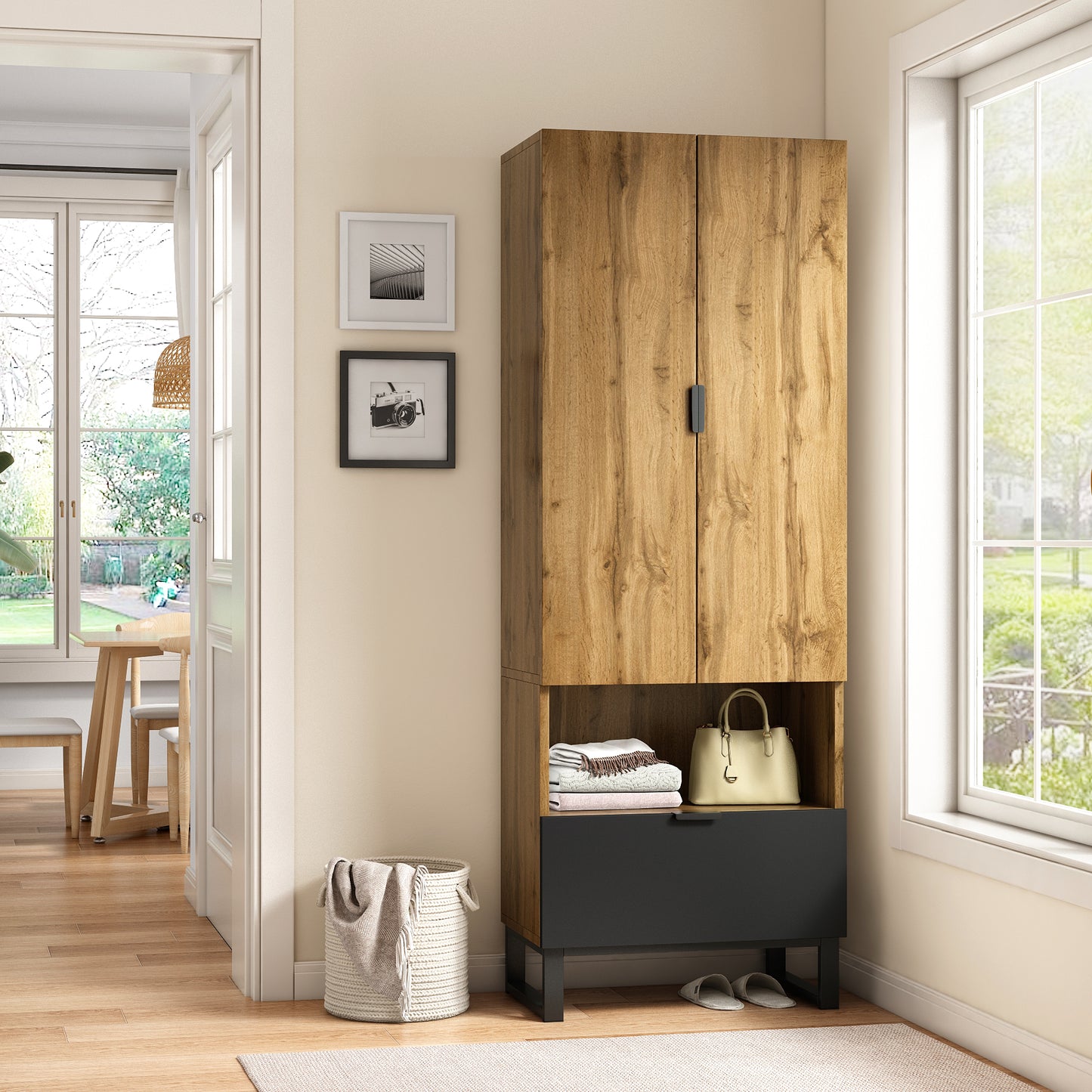 1-Drawer Wardrobe with Adjustable Shelves and Clothes Rail - 1 Compartment, Space-Saving Design