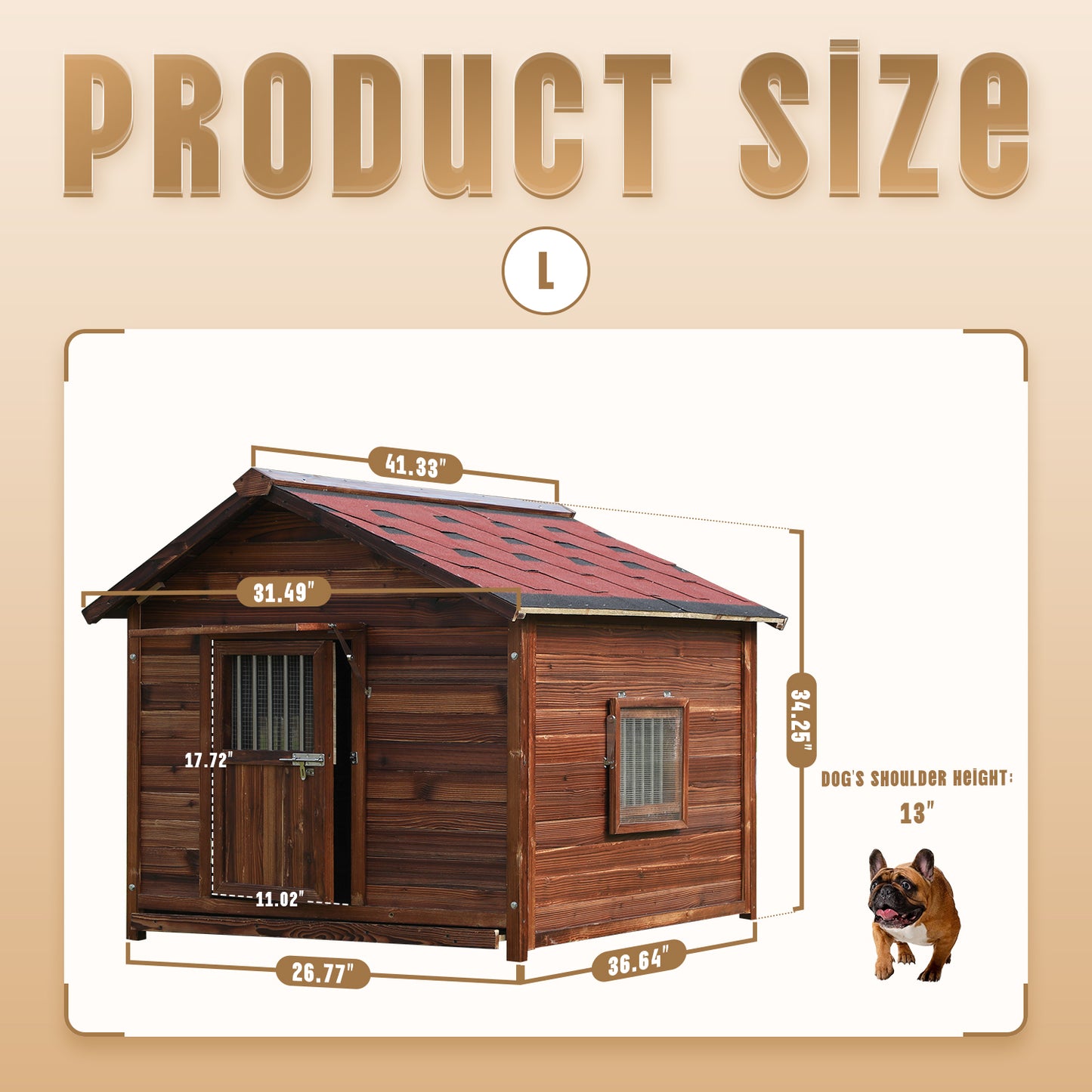 Outdoor Dog House Weatherproof with Window, Pine Wood Dog House with Elevated Floor for Large Dogs, Extra Large Dog House with Waterproof Roof