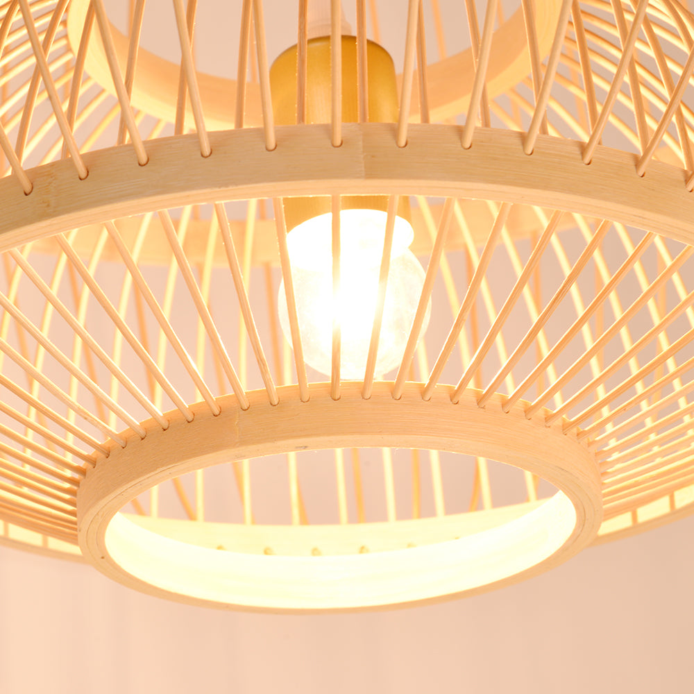 (M)Bamboo Pendant Ligting Globe Shade Ceiling Hanging Light E27 Sigle for Restaurant Home 1 Light