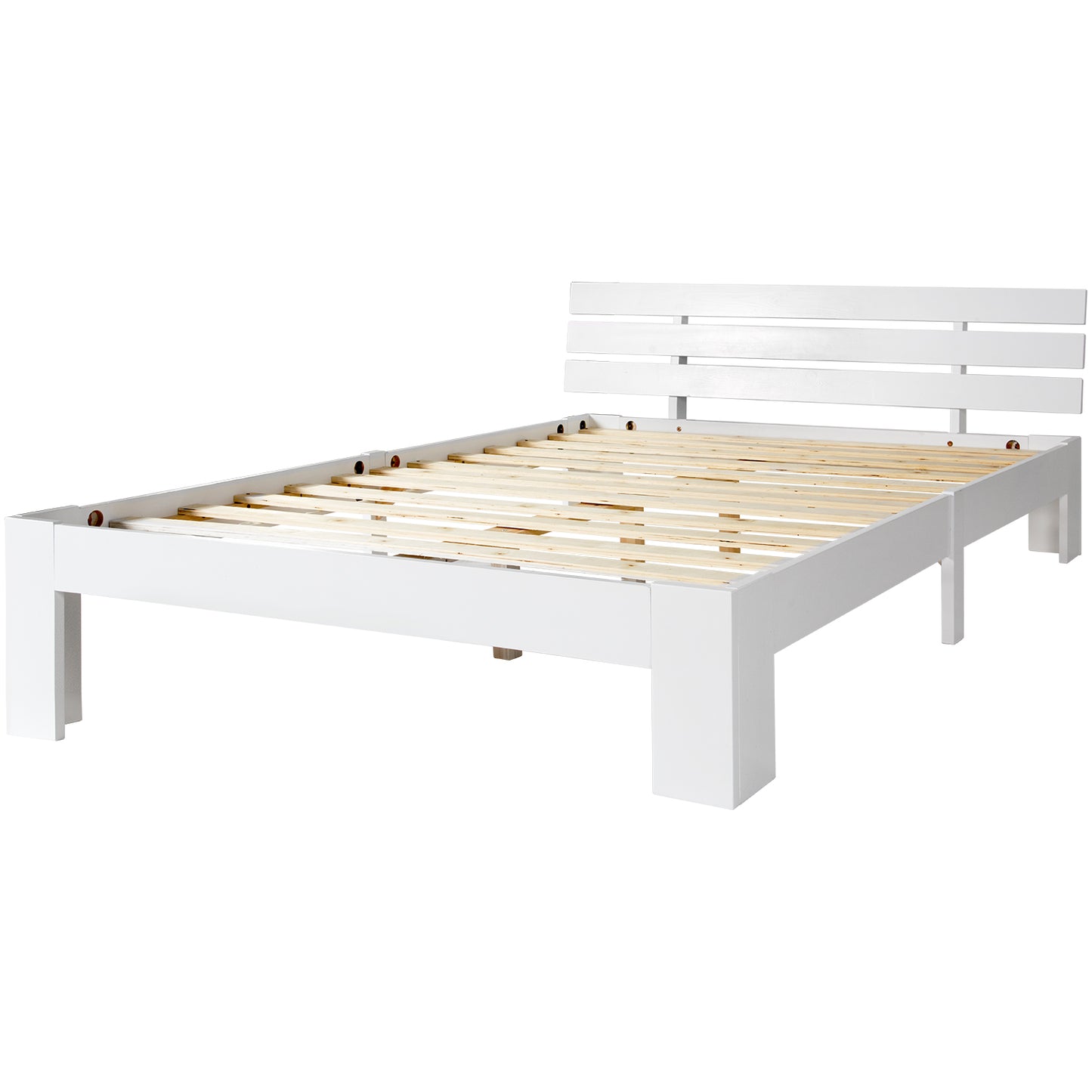 (Z)Solid Wood Double Bed 140x200cm White Pine Bed Frame with Headboard and Slatted Base