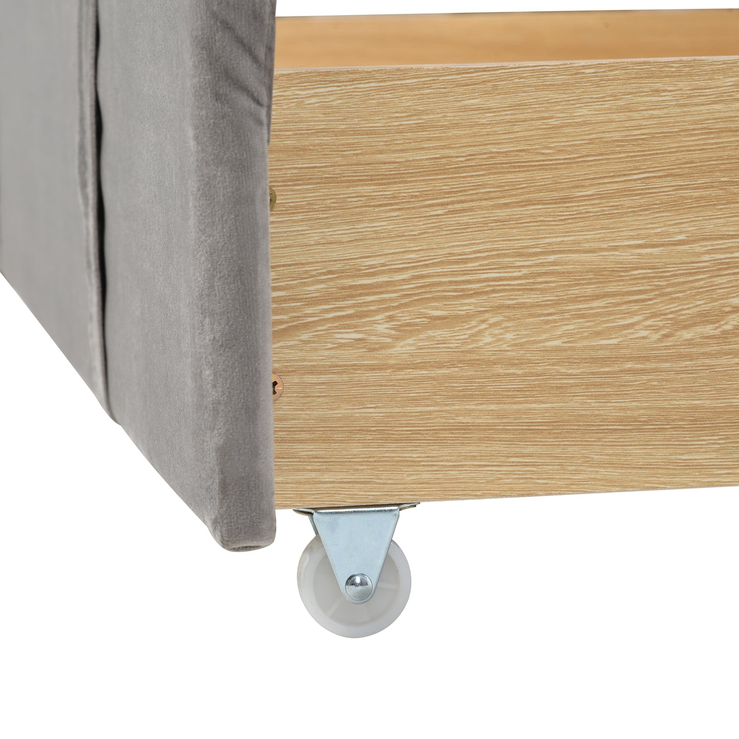 140x200cm Grey Velvet Upholstered Double Bed with Slatted Frame & Large Drawer