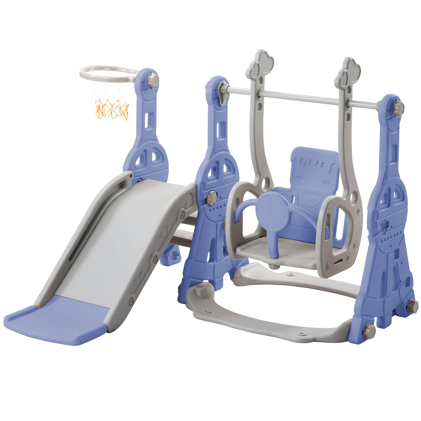 4-in-1 Kids' Slide Swing with Basketball Stand & Ladder