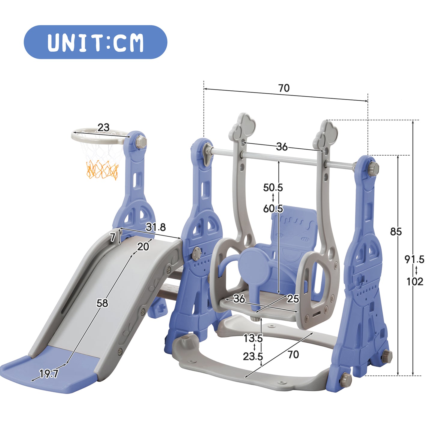 4-in-1 Kids' Slide Swing with Basketball Stand & Ladder
