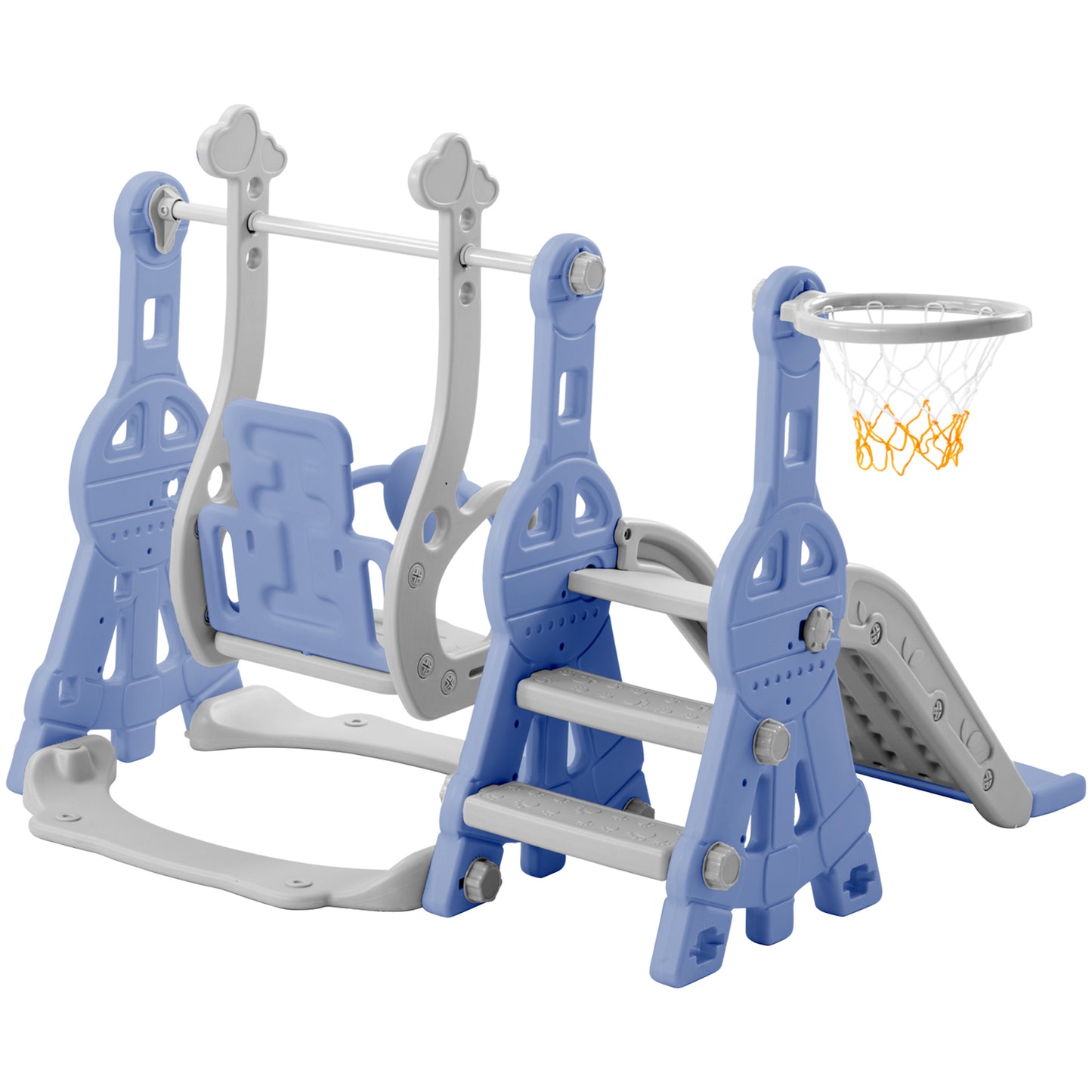 4-in-1 Kids' Slide Swing with Basketball Stand & Ladder