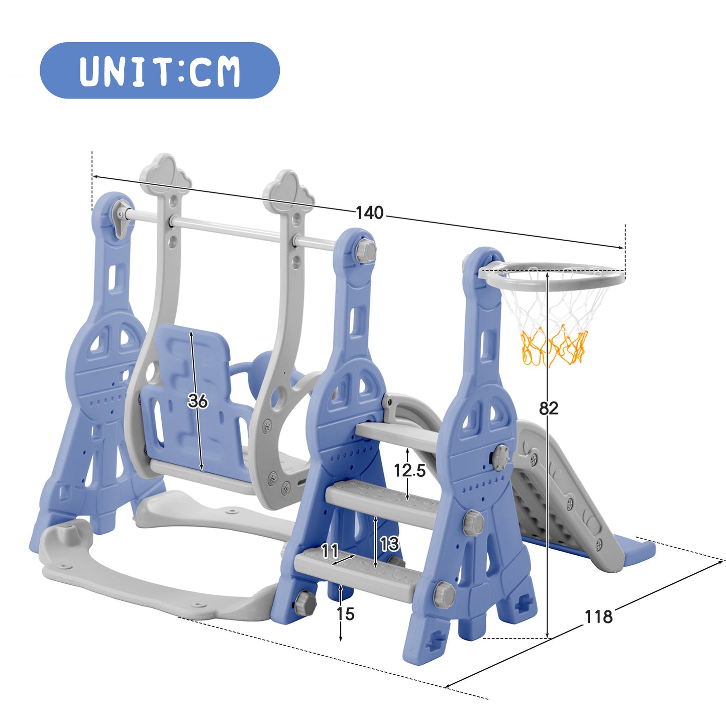 4-in-1 Kids' Slide Swing with Basketball Stand & Ladder