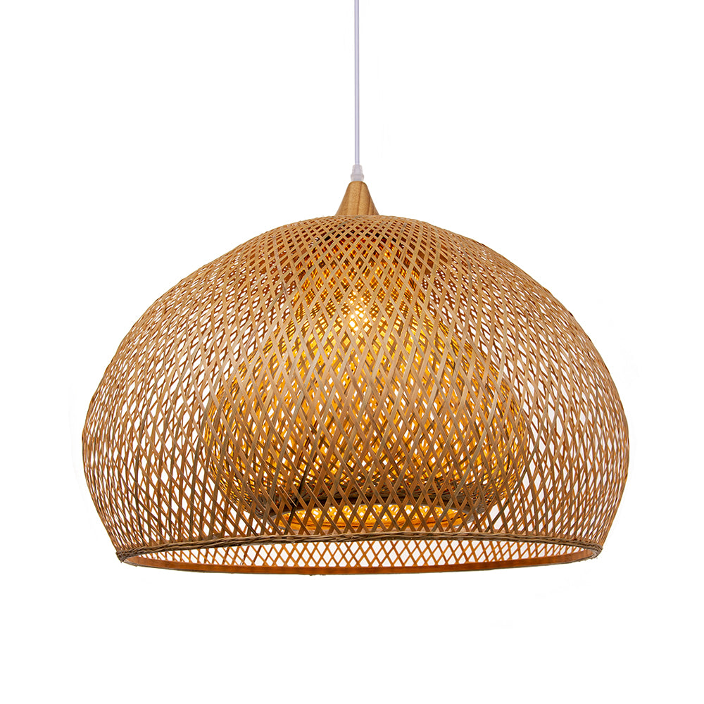(M)Bamboo Pendant Ligting Dome Hand-Woven E26 Sigle Transitional Minimalist Boho Hanging Light for Dining Room Restaurant Hallway