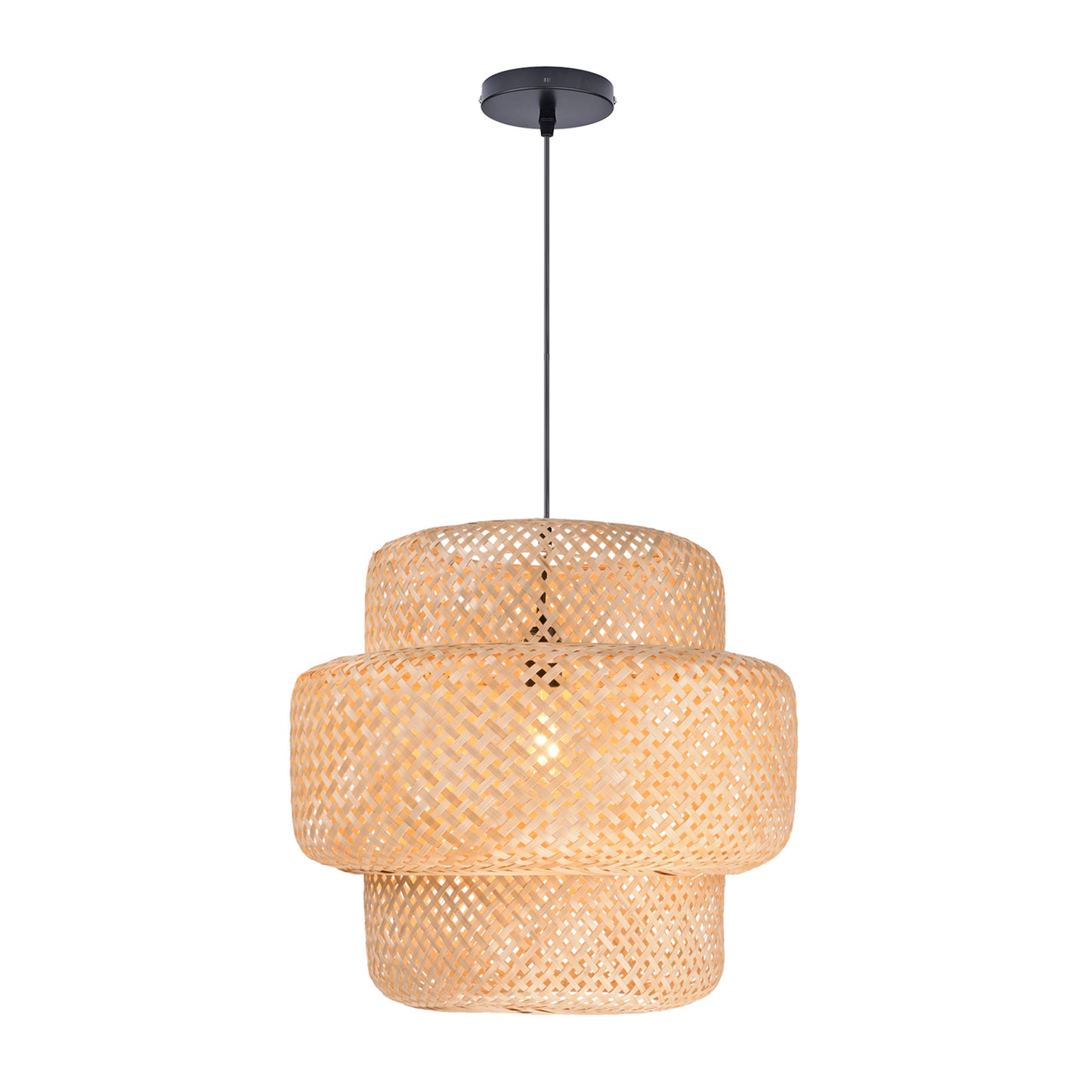 (M)Bamboo Pendant Lighting Drum Handmade Lampshade Fixture for Living Room