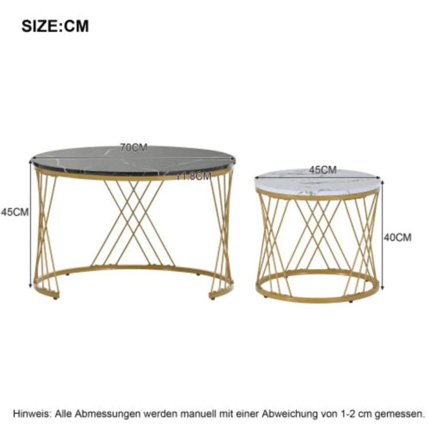 Golden Modern Nesting Coffee Tables,Marble Veneer, Round Set of 2