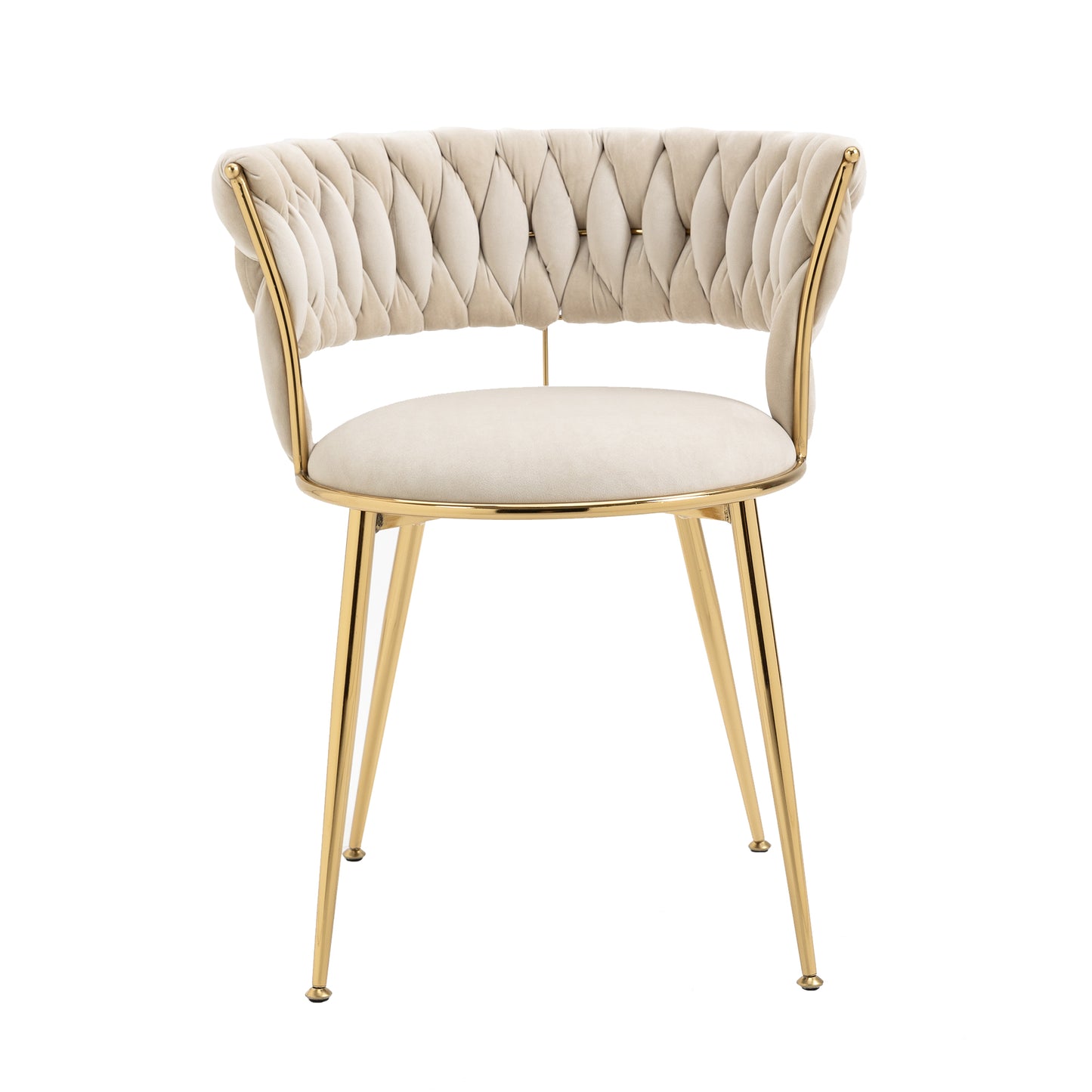 Elegant Ivory Velvet Dining Chairs Set of 2 with Finger-Shaped Backrest & Armrests