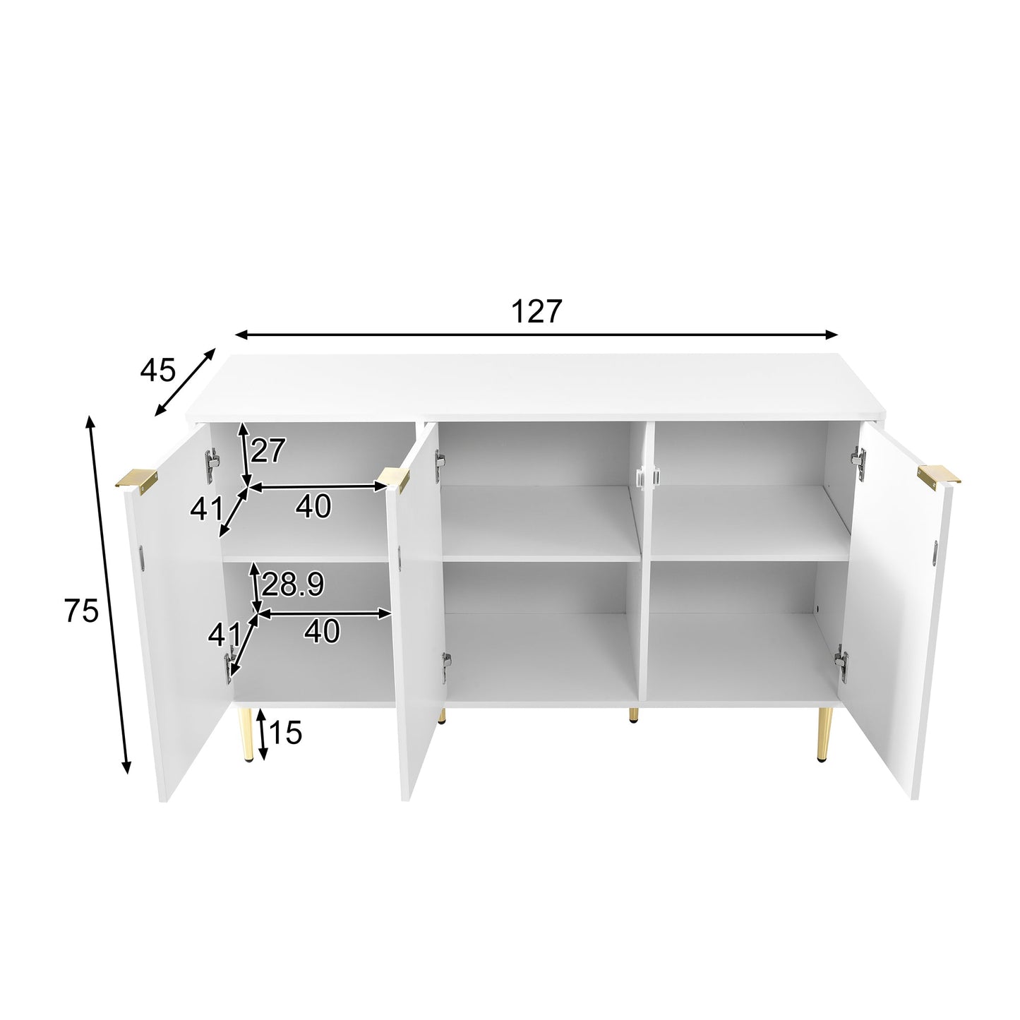 Elegant White Sideboard with Gold Accents-Floral Pattern