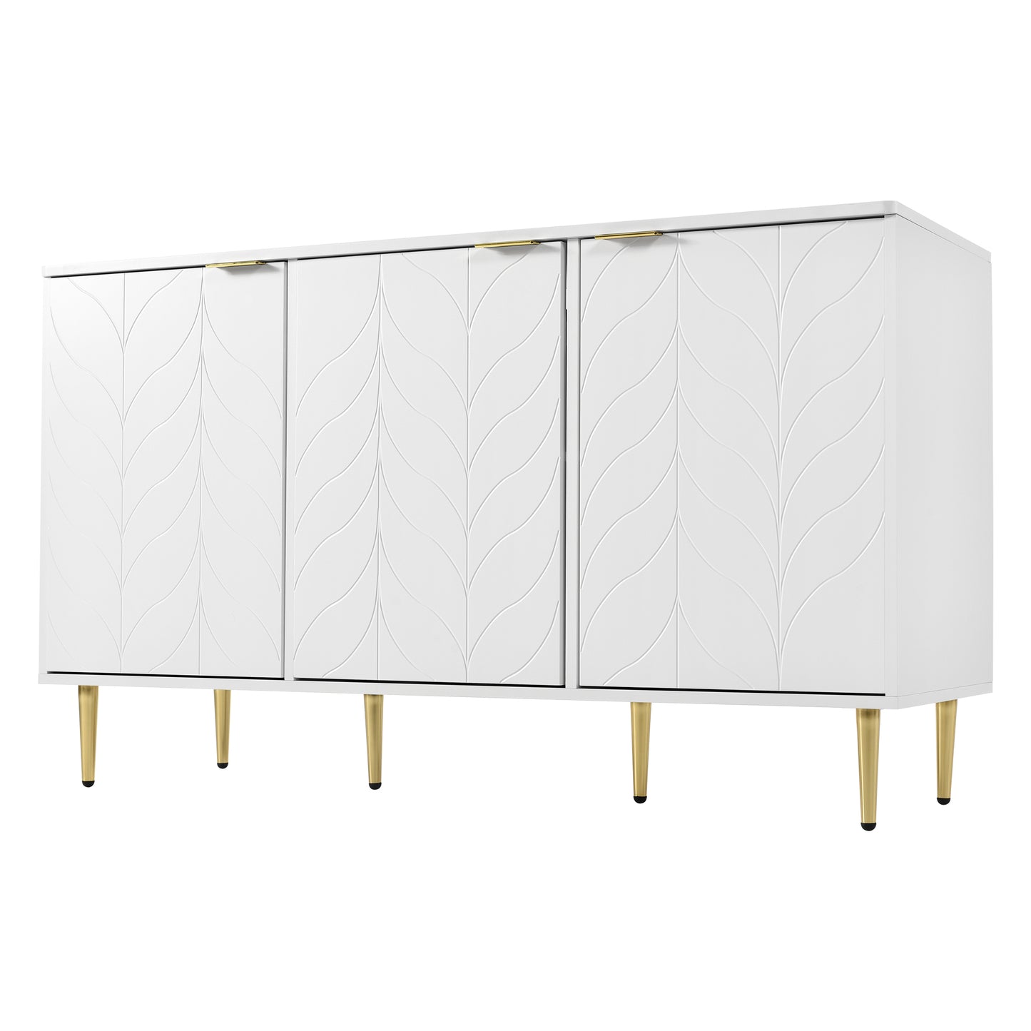 Elegant White Sideboard with Gold Accents-Floral Pattern