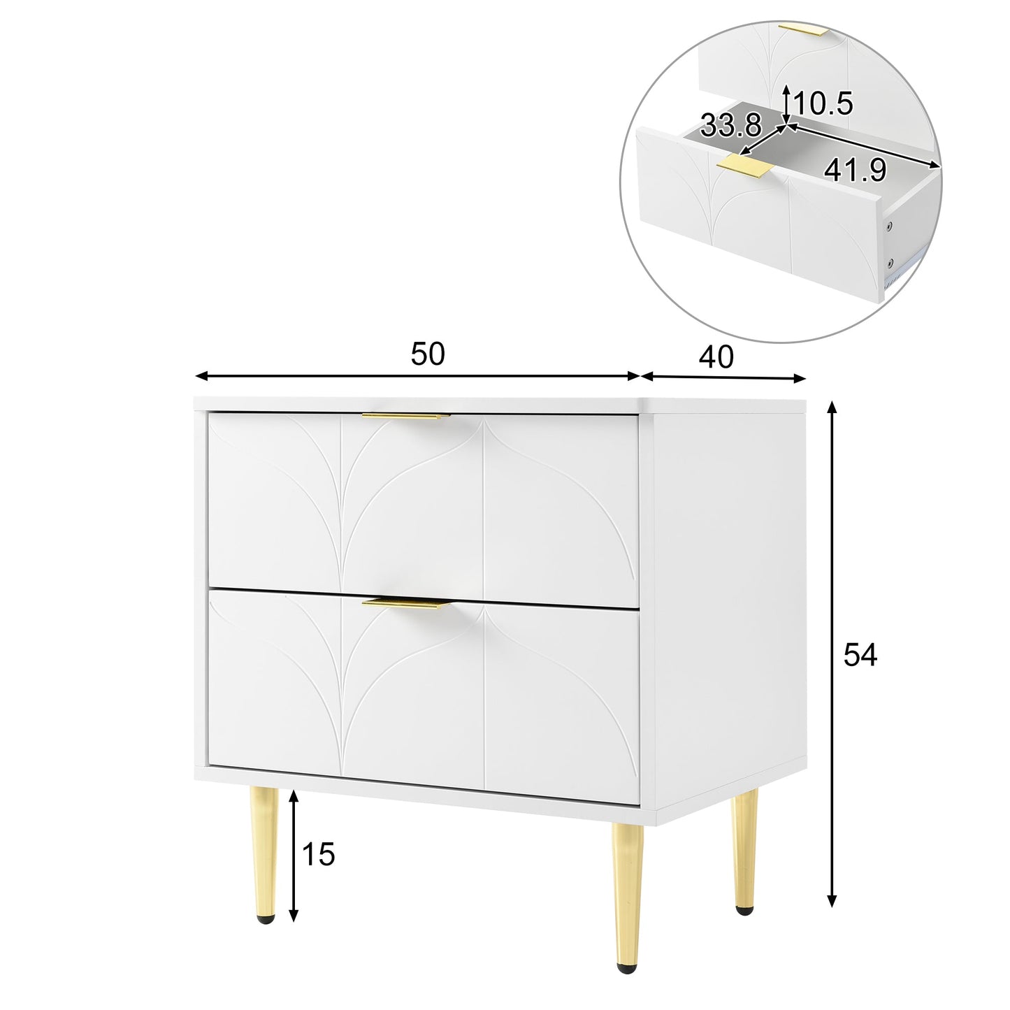 Stylish White Bedside Tables with Gold Accents-Floral Pattern