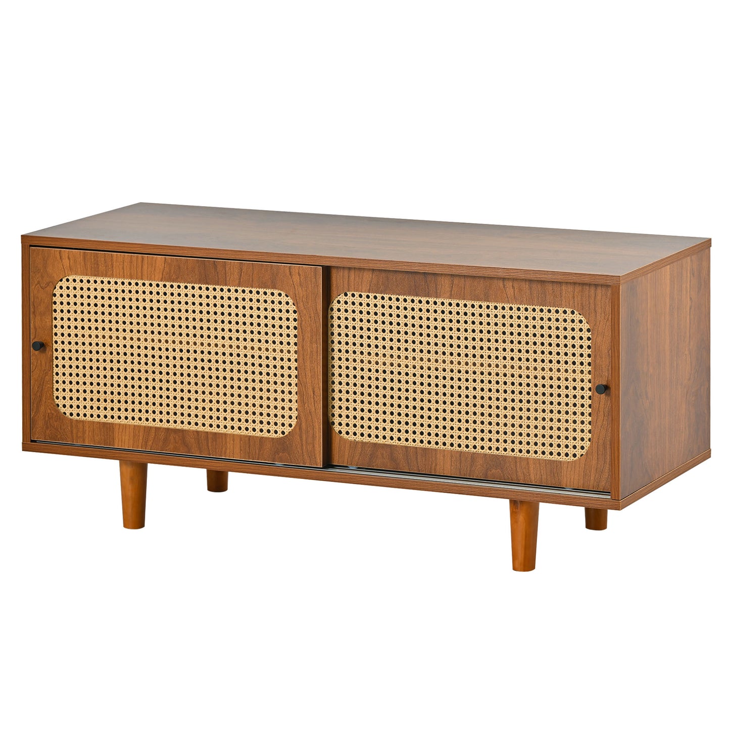 Walnut 2-Door Adjustable Shelf Rattan Shoe Cabinet - Elegant Storage for Home