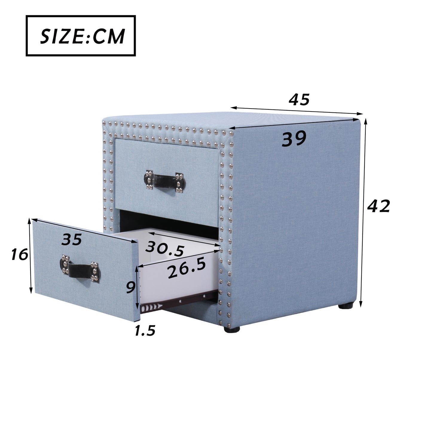 (Z)Stylish & Durable Multi-Purpose Linen Nightstand with 2 Drawers - No Assembly Required