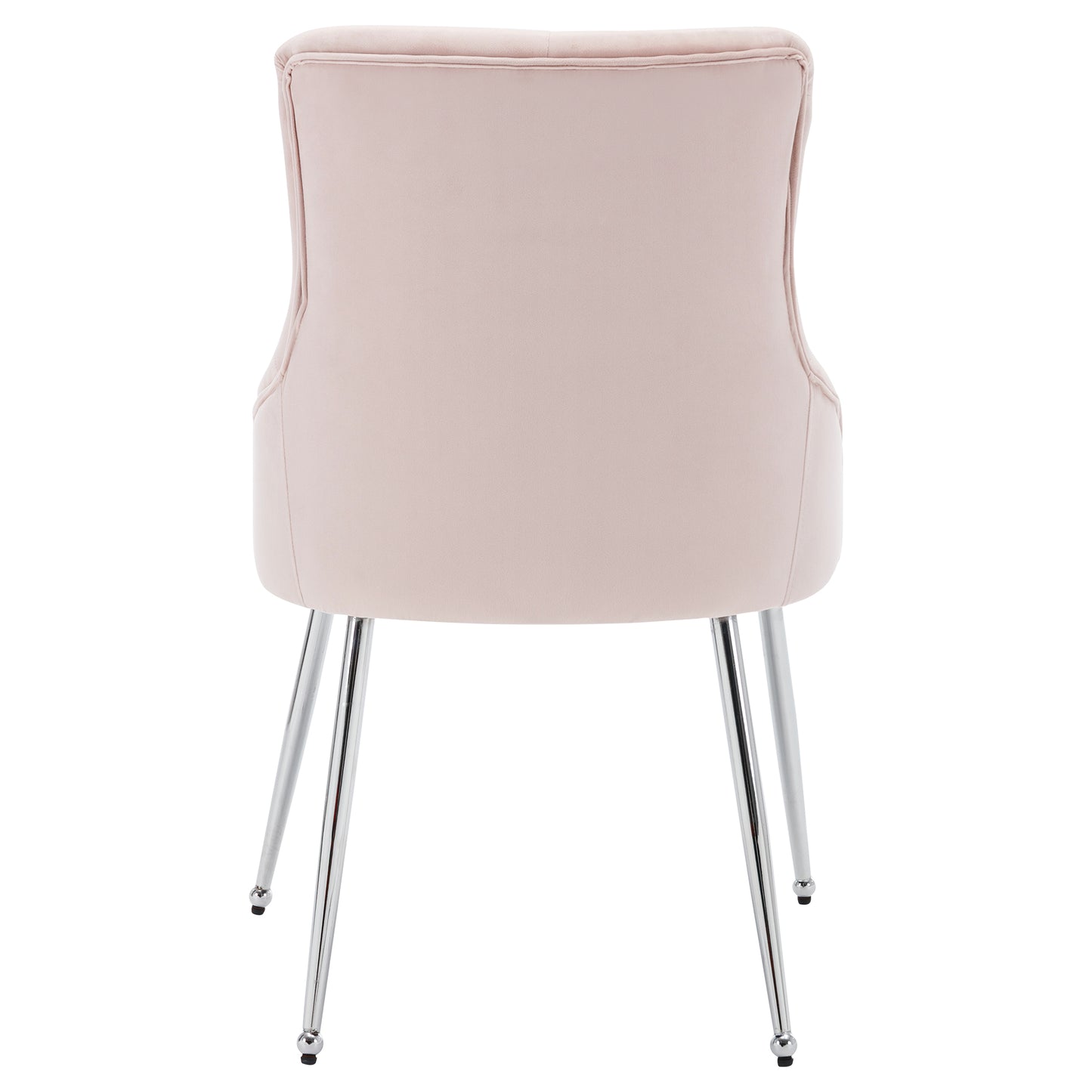 Pink Buttoned Dining Chair with Lumbar Cushion, Modern Metal Leg Armchair for Bedroom & Living Room