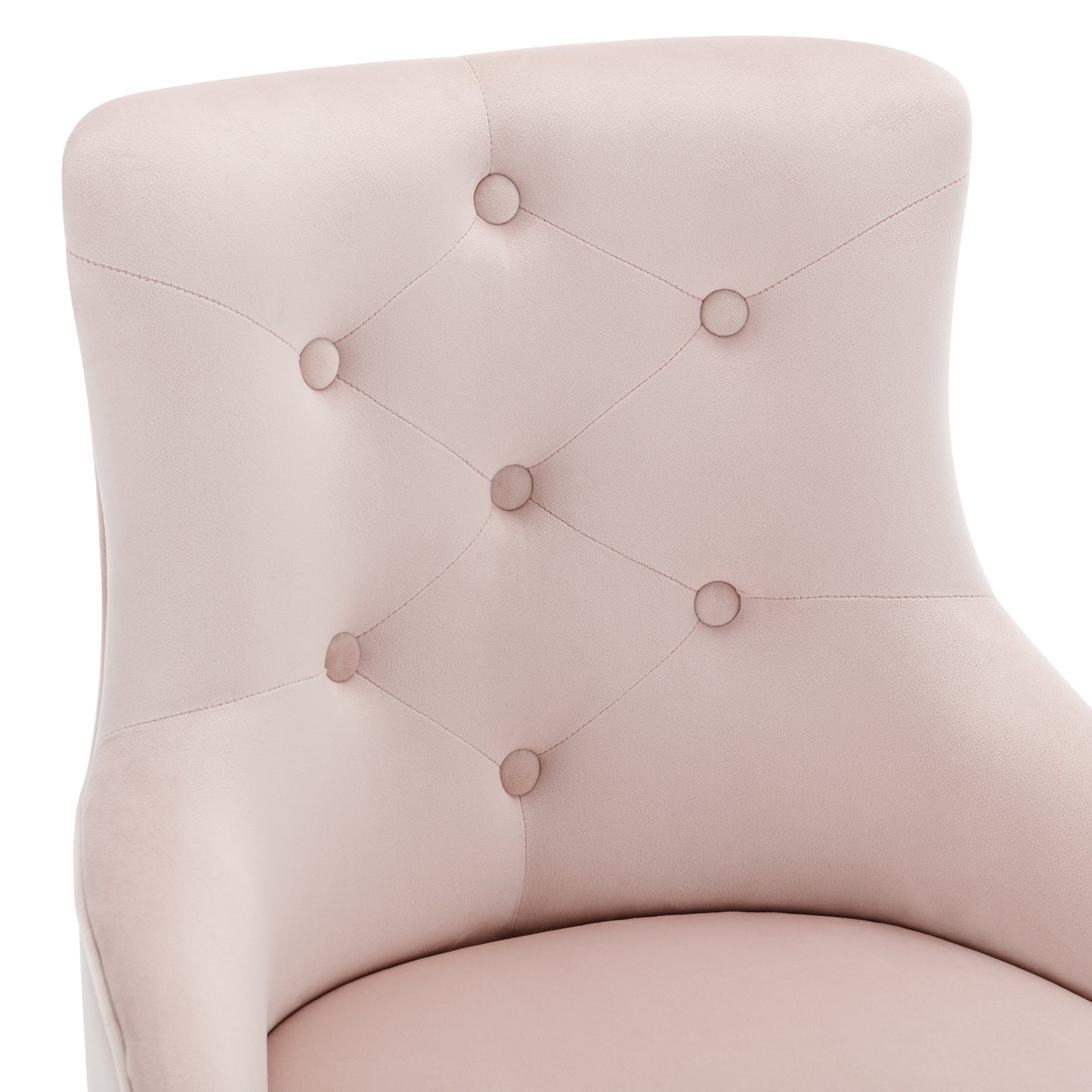 Pink Buttoned Dining Chair with Lumbar Cushion, Modern Metal Leg Armchair for Bedroom & Living Room