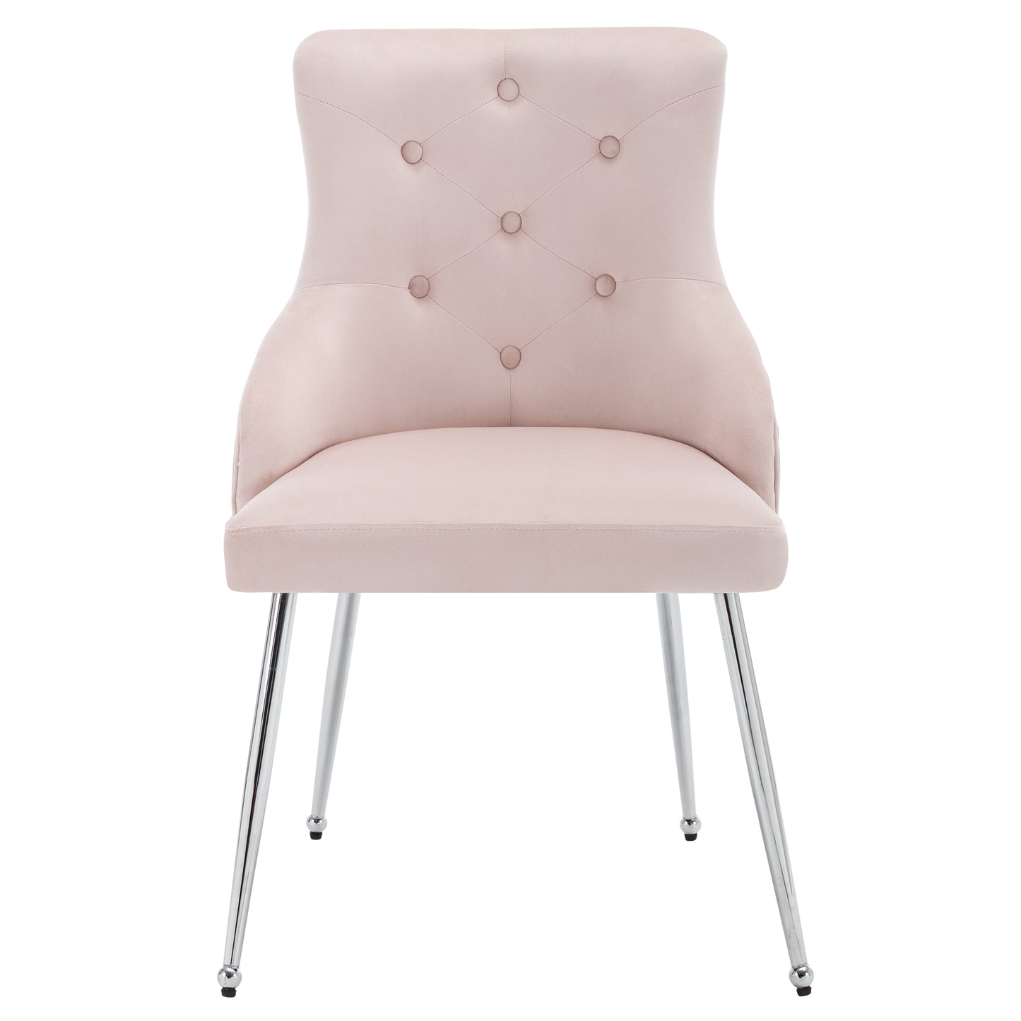 Pink Buttoned Dining Chair with Lumbar Cushion, Modern Metal Leg Armchair for Bedroom & Living Room