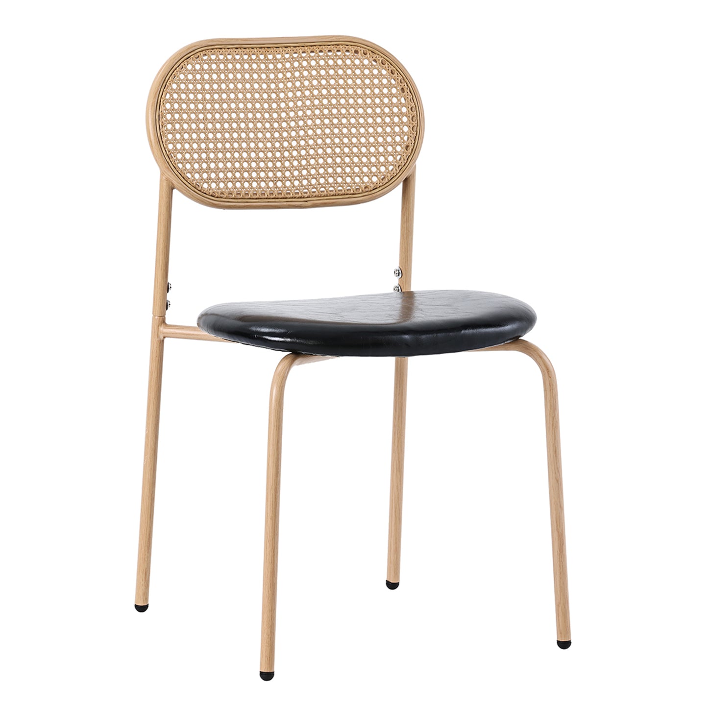 Modern 4-Piece Dining Chair Set-Metal Legs, RattanLeather, Black for Living Room