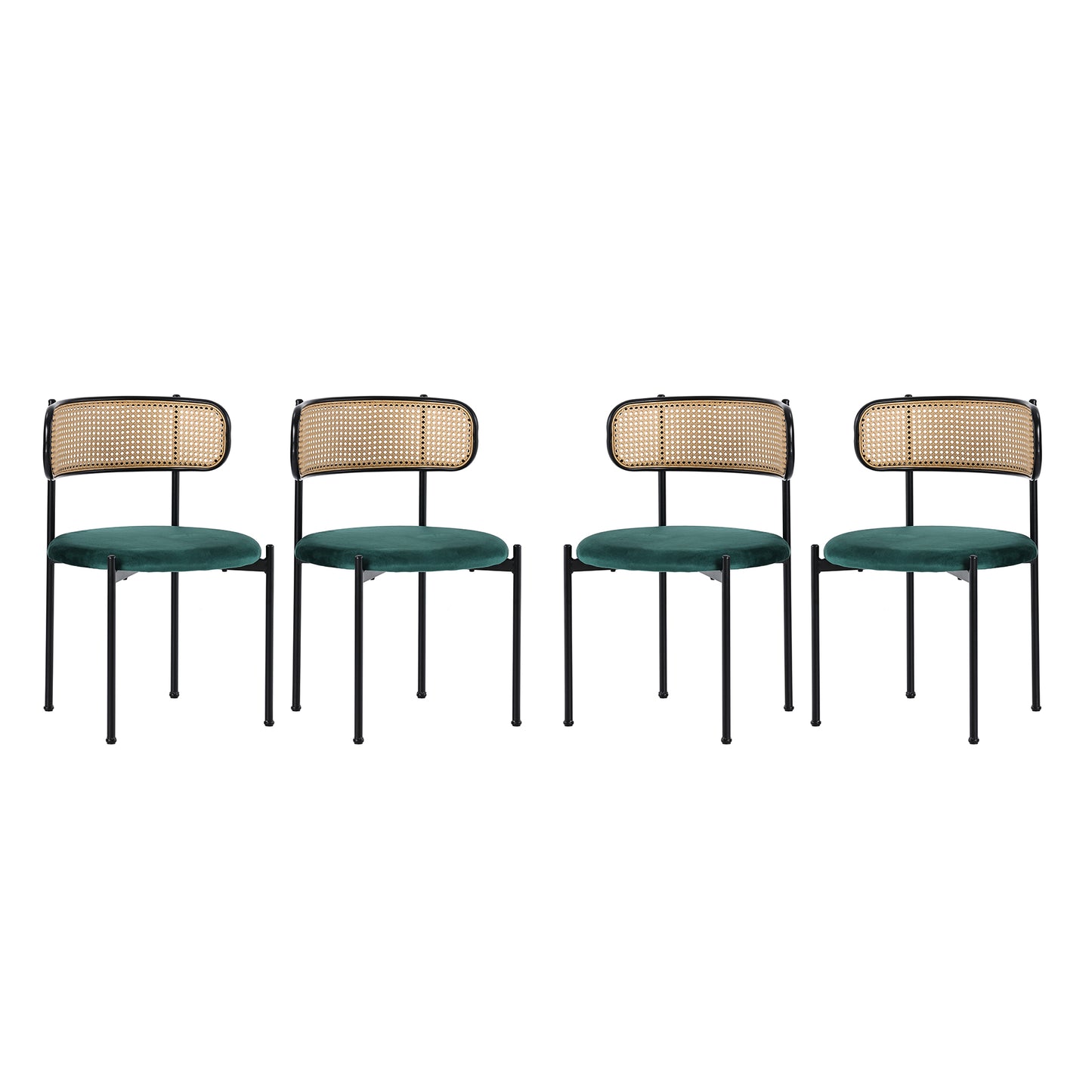 Green Velvet Dining Chairs Set of 4-Modern Leisure Chairs with Metal Legs