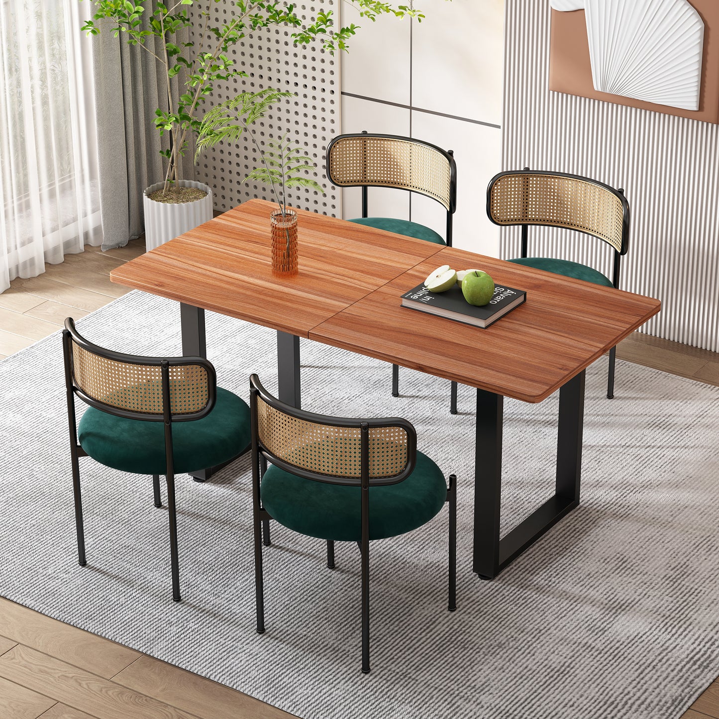 Green Velvet Dining Chairs Set of 4-Modern Leisure Chairs with Metal Legs