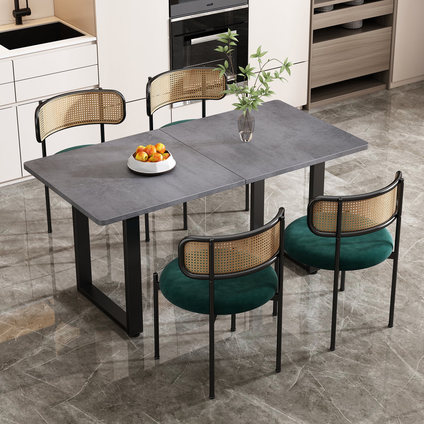 Green Velvet Dining Chairs Set of 4-Modern Leisure Chairs with Metal Legs