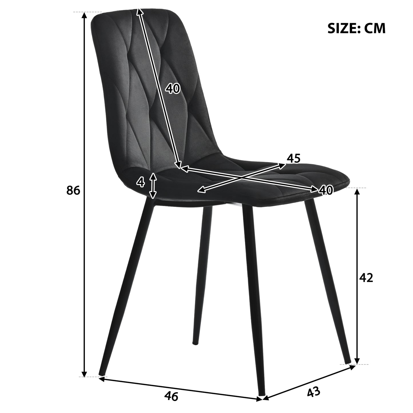 Black Twill Velvet Dining Chairs-Upholstered, Metal Frame, Set of 4