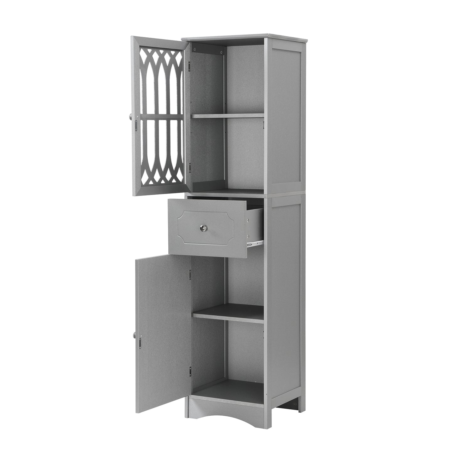 (Z)Grey Premium Feeling Bathroom Floor Cabinet Freestanding Large Storage Space Bathroom Cabinet Multi-purpose Waterproof Bathroom Cabinet Modern Bathroom Cabinet