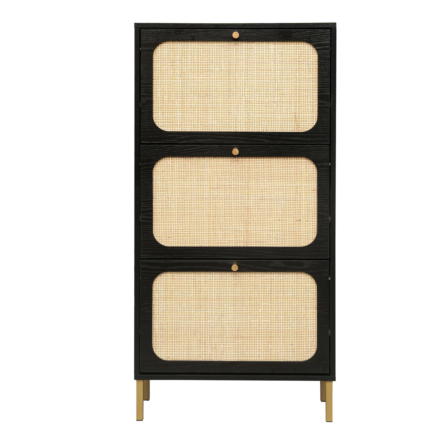 Elegant Three-Door Shoe Cabinet with Carved Panels and Independent Legs